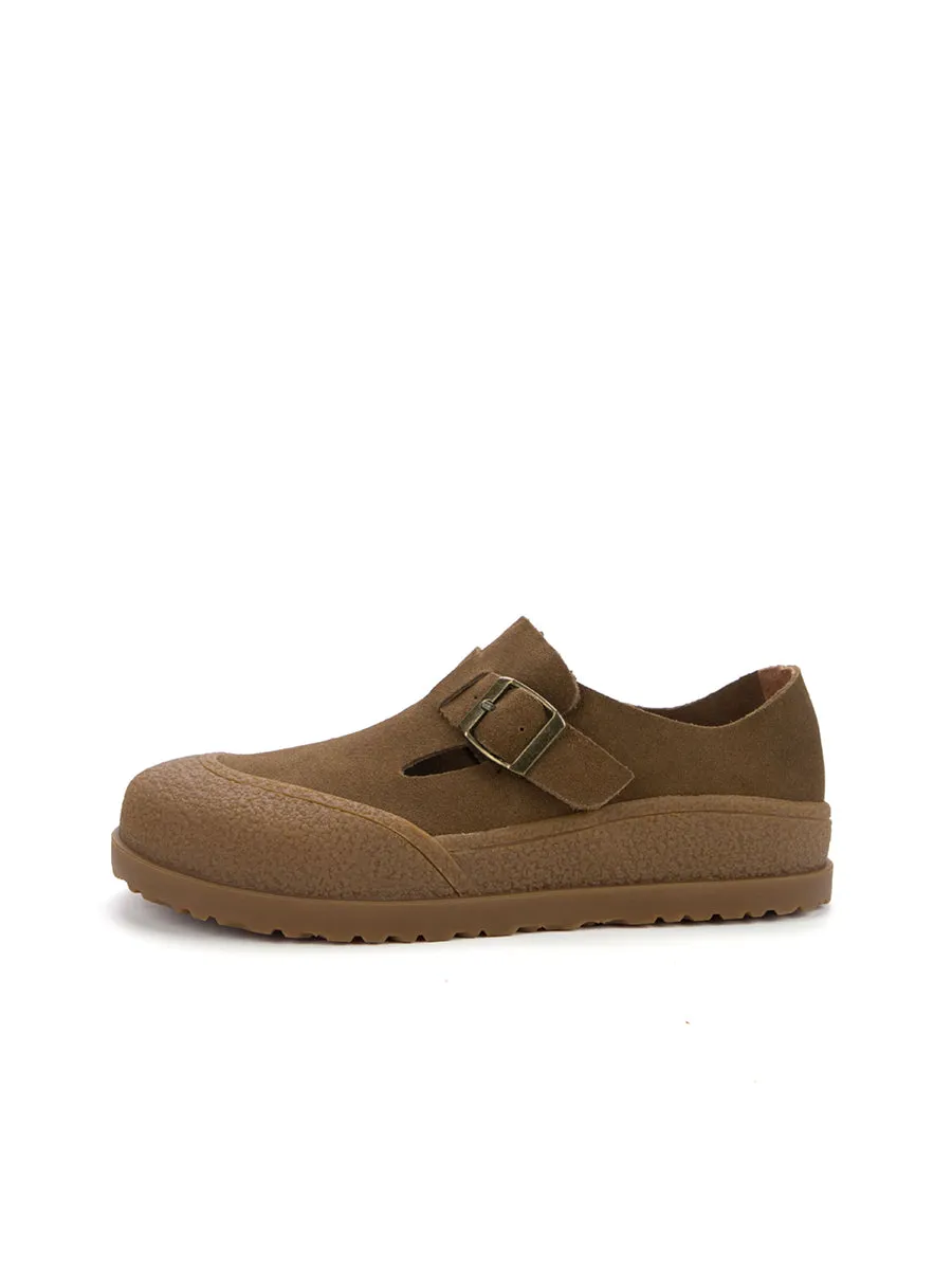 Women Summer Retro Genuine Suede Leather Flat Shoes